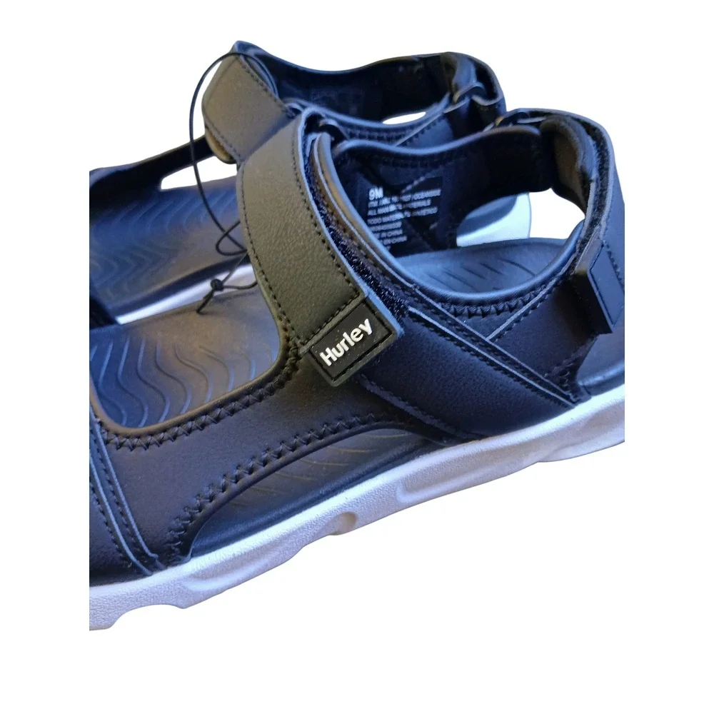 Hurley Oceanside Mens Sport Sandals Black White Strappy Hook and Loop 1961927 9M